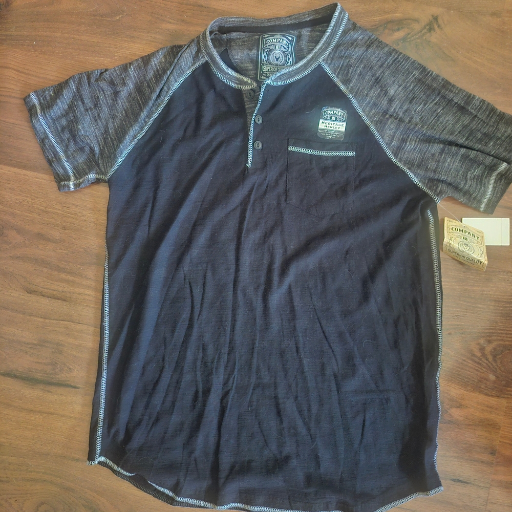 Company 81 Heritage Henley Black Short Sleeve Tee Casual Essential